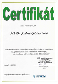 Certifikát BOTOX MUDr. Andrea Cabrnochová